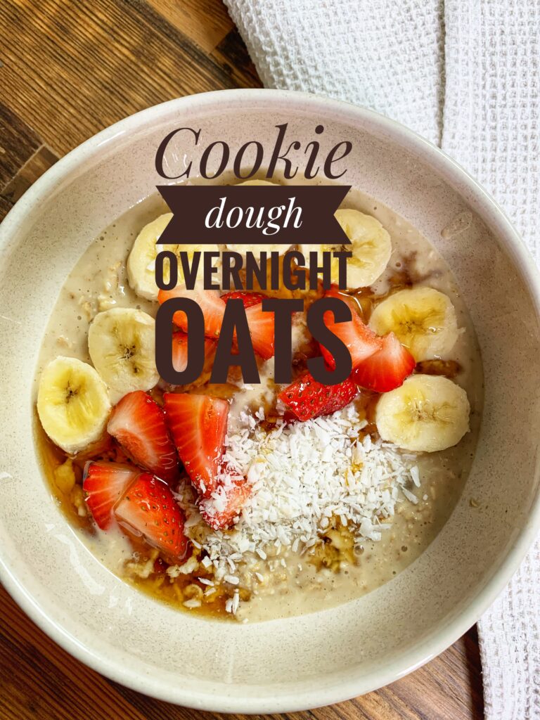 Cookie dough overnight oats with banana and strawberries