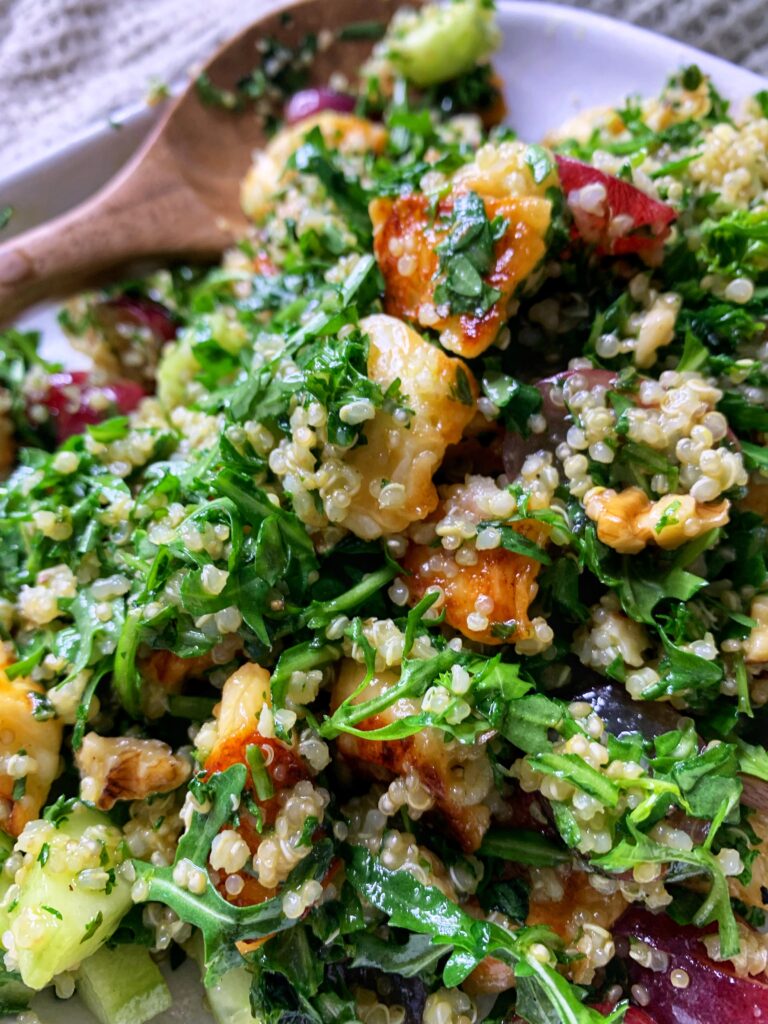 Leafy Herb Salad with Halloumi and Grapes