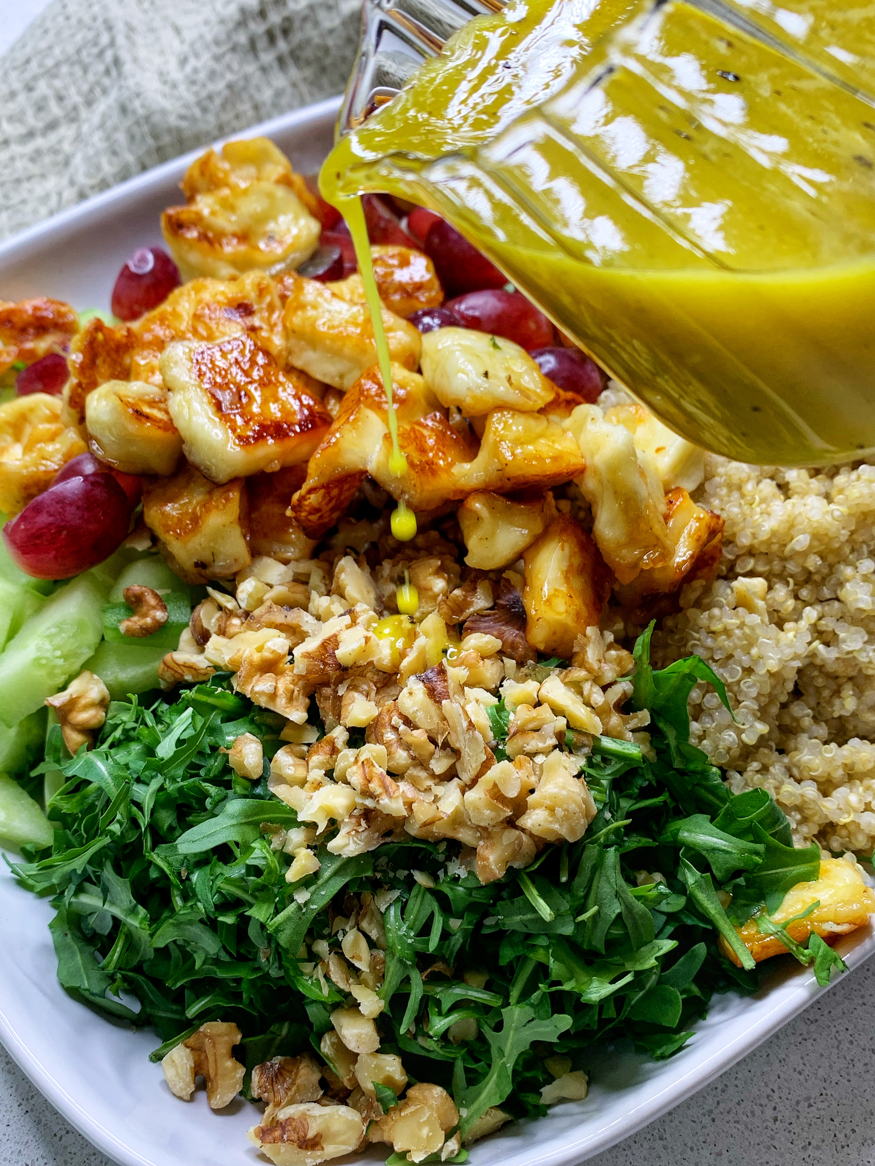 Leafy Herb Salad with Halloumi and Grapes