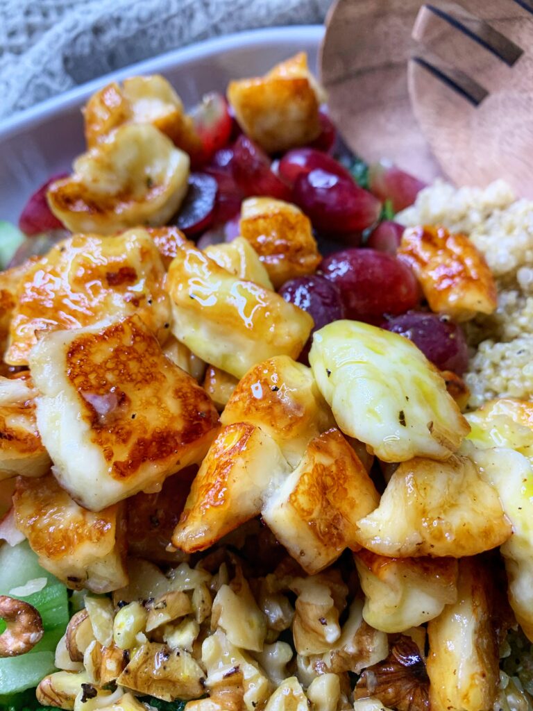 Leafy Herb Salad with Halloumi and Grapes