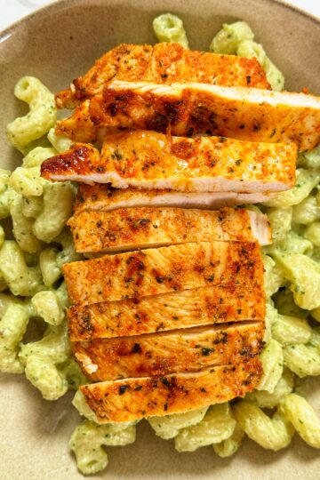 High Protein Avocado Pesto Pasta Chicken