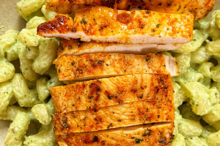 High Protein Avocado Pesto Pasta Chicken